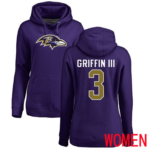 Baltimore Ravens Purple Women Robert Griffin III Name and Number Logo NFL Football #3 Pullover Hoodie Sweatshirt->women nfl jersey->Women Jersey